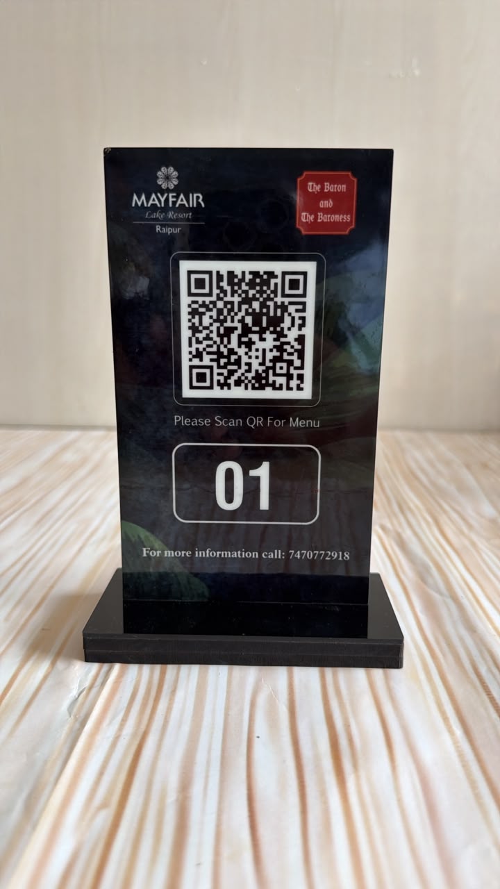 Premium black and gold review standee with QR code