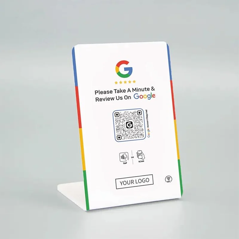 Simple white Google review standee with QR code