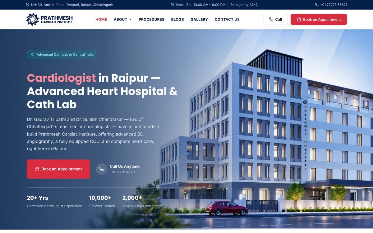 Prathmesh Cardiac Institute website built by GMB Consult